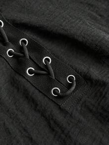 Rustia Blusa de encaje con ojales y cordones, talla grande, hombros descubiertos - Negro - Ver 8