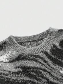 Street Life Spring Casual Graphic Men'S Casual Marble Pattern Crew Neck Long Sleeve Cashmere Sweater, Autumn/Winter - Black - View 3