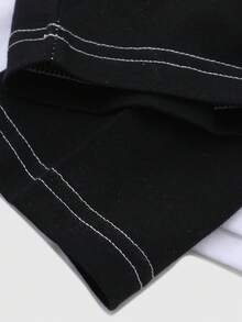 ROMWE MEN Goth Men's Raglan Sleeve T-Shirt, Classic And Stylish, Front Skull & Cross Print With Dark Elements - Black and White - View 5