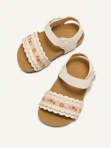 Cozy Pixies 可爱花卉刺绣休闲女童平底凉鞋 - 杏色 - 查看 8