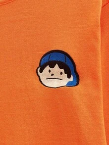 Open Phase Men's Embroidered Little Boy Pattern Crew Neck Long Sleeve Sweater, Fall Winter INS,Daily Matching, Boyfriend/Husband Gift - Orange - View 4