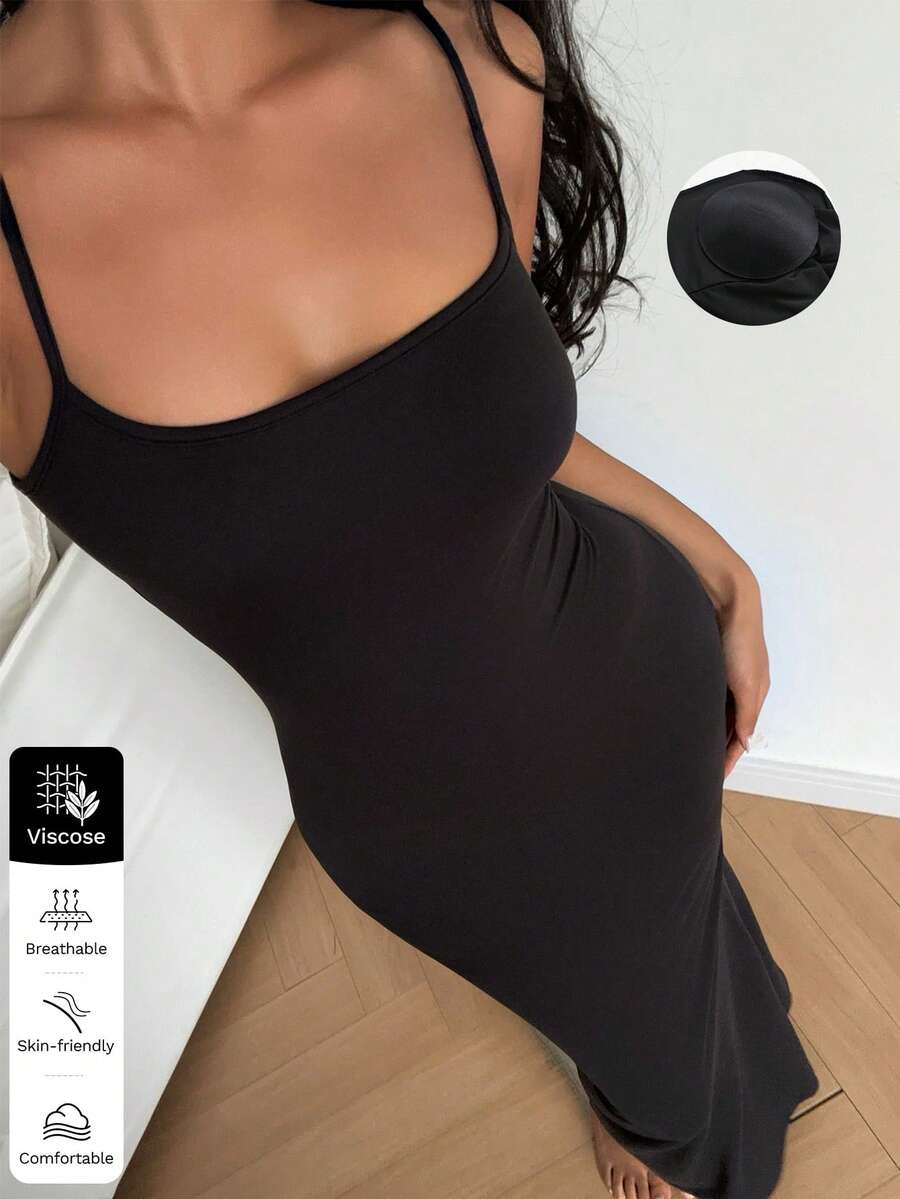 FavEase Casual Sleeveless Bodycon Dress With Chest Pads, All Season - Black - View 1