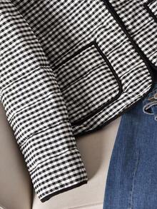 CosyJoli 大码女式格子休闲保暖羽绒服，秋冬季 - 黑與白 - 查看 5