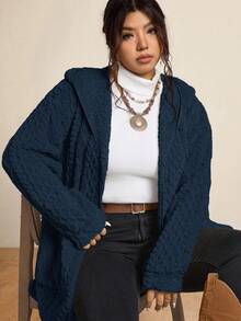 Freevana Plus Size Casual Solid Color Reversible Zip-Up Hooded Fleece Jacket, Autumn/Winter - Blue - View 6