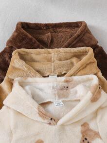 SHEIN Playful Pals 3pcs Baby Boys Thermal Lined Hooded Sweatshirts In Brown, Beige, Khaki, Suitable For Autumn And Winter, Thick And Warm Fabric, Comfortable For Outdoor Or Indoor Wear