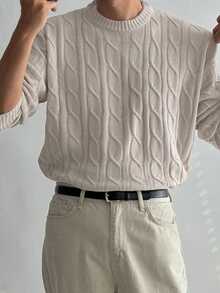 DAZY 男士白色纹理圆领毛衣，秋冬季 - 白色 - 查看 5