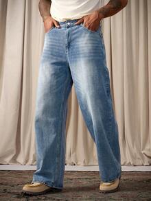 RivetRise Quần Jeans Nam Kiểu Dáng Đơn Giản Màu Trơn Hàng Ngày, Quần Jeans Trơn Dài Rộng Màu Xanh Nhạt Quần Cargo Jeans, Dành Cho Chồng, Quà Tặng Bạn Trai - Màu xanh lam - Xem 3