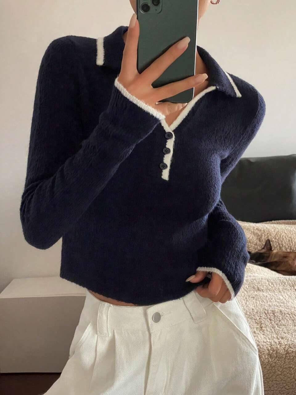 Women's Casual Colorblock Trim Sweater, Autumn/Winter