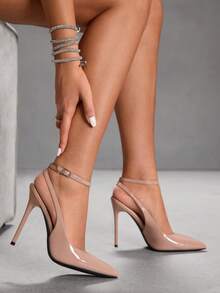 CUCCOO SZL Women's Pointed Toe Stiletto High Heel Sexy Party Evening Ankle Strap Backless Pumps For Christmas Valentine's Day Spring Shoes - Apricot - View 3
