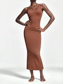 SHAPORA Women's Solid Color Mermaid Sleeveless Bodycon Dress - Rust Brown - View 4