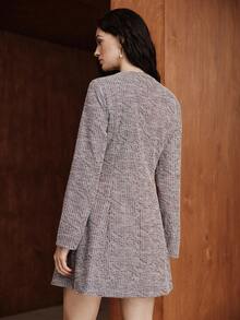 SHEIN Unity 女士新款时尚甜心领纽扣前襟中长连衣裙，春秋季 - 中紫紅色 - 查看 3
