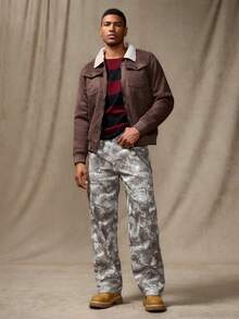 RivetRise Pantalones vaqueros de trabajo informales tipo cargo con bolsillos y pierna recta en estampado camuflaje para hombres, regalos para esposo o novio