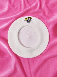 THE POWERPUFF GIRLS X SHEIN Women's Cute Cartoon Bubbles Embroidered Beret Hat, Suitable For Autumn Daily Wear - White - View 2