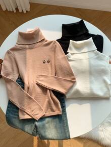 SHEIN LUNE 3pcs/Set Sweater Rajut Leher Tinggi Nyaman Warna Putih, Hitam, Krem, Musim Gugur/Dingin - MultiWarna - View 5