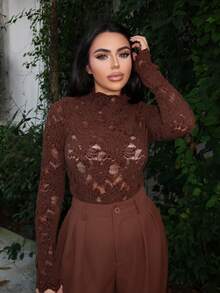 Durrani Popal SHEER LACE T-SHIRT - Brown - View 4