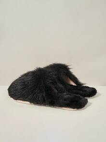 Cuccoo Casual Comfortable Solid Color Plush Slippers, Women Flats For Christmas - Black - View 4
