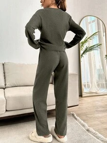 EURMUSE 2pcs Cute Lazy Koala Embroidery Detail PJ Set - Dark Grey - View 2