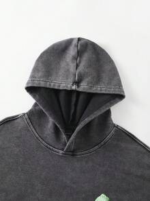 ROMWE MEN Street Life 男士复古水洗连帽衫，街头服饰 - 黑色 - 查看 3
