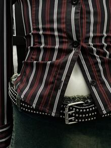 EgrlEra 女士条纹印花朋克风性感长袖衬衫 - 彩色 - 查看 7