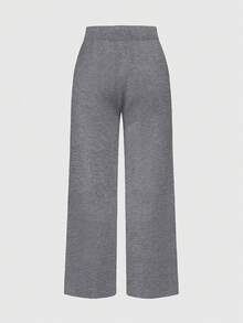 ROMWE Kawaii 1 Set Women Shoulder Strap V-Neck Lace Strap Loose Wide-Leg Pants Comfortable Home Sweater Two Pieces Set