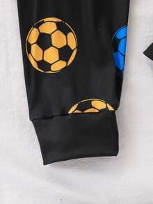 2 Piece Sets Snug Fit Teen Boy Football Print Crew Neck Long Sleeve Top And Pants Casual Pajama Set, Suitable For Spring, Autumn, Winter, Indoor And Outdoor Wear, With Special Christmas Vibe Design,Boys Outfit Sets, Teen Long Sleeve Pajama - Multicolor - View 4