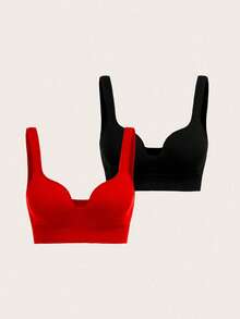 SHEIN Velisys 女士纯色休闲舒适日常健身运动文胸 - 彩色 - 查看 3