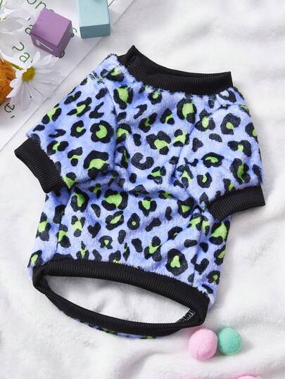 PETSIN 1 Áo khoác cho thú cưng bằng vải flannel in họa tiết da báo màu xanh lá cây, chất liệu dày dặn, ấm áp, màu tím.