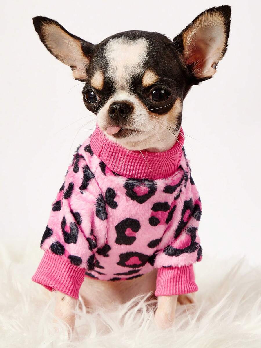 PETSIN 1 Leopard Print Flannel Pet , Thick And Warm Pink Flannel Pet Clothing - Pink - View 1