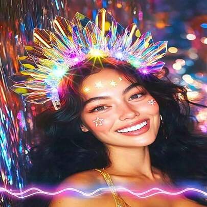 1 PIEZA Diadema con luz LED brillante - Tocado luminoso para fiestas, decoración de cumpleaños, decoración de bodas, luz de ambiente parpadeante, adecuado para discoteca, cosplay, festival de música, diadema con luz, Año Nuevo, fiesta, bar, cumpleaños y boda, luz de ambiente de diadema de neón