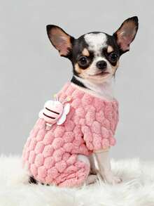 1 粉色蜜蜂宠物连体衣带牵引扣适合秋冬外出，防风，厚实保暖的宠物服装 - 粉色 - 查看 2