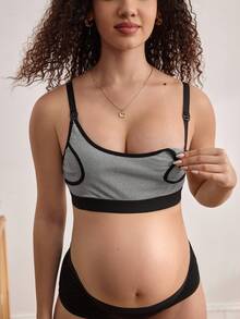 Moonlight&Mama Maternity Nursing Bra,Pink And Grey,Summer Pregnancy Postpartum Double Layer Full Coverage Comfortable EasyComfort Chic Breast Pump Compatible Sporty - Black - View 2