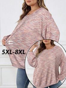 SHEIN CURVE+ 大码女式彩色华夫格针织套头卫衣，秋冬季 - 粉色 - 查看 1