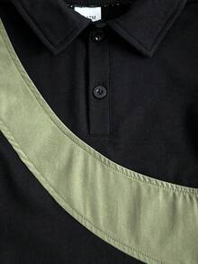 SHEIN Playful Pals 两件套男婴休闲街头风撞色短袖Polo衫搭配弹力腰纯绿色工装长裤套装，适合户外、休闲、旅行，适合6个月至2-3岁男婴。男婴街头风工装裤，男童黑色Polo衫 - 彩色 - 查看 7