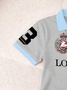 INAWLY 女士撞色滚边字母印花休闲短袖上衣，夏季 - 灰色 - 查看 3