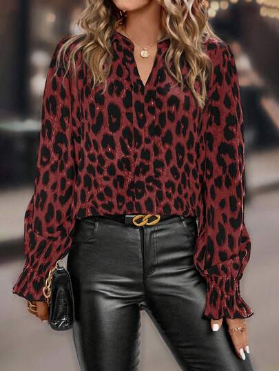 SHEIN LUNE Women's Woven Casual Printed Autumn Shirt