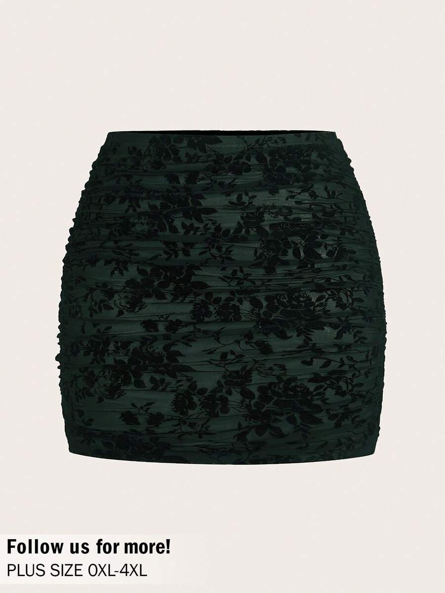 Auralis 大码女士优雅半身裙，时尚性感女裙，蕾丝半身裙，紧身女裙，夏季女士派对、锐舞节、演唱会、音乐会等场合的女士服装 - 墨綠色 - 查看 1