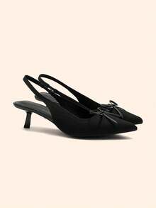 CUCCOO BASICS Women's Pointed Toe Bow Decor Fashion High Heels - Black - View 4