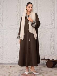 Al Najma 女士土耳其长款连衣裙和阿拉伯传统长袍 - 咖啡棕 - 查看 6