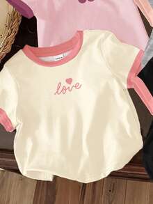 SHEIN Happikins 4pcs/Set Kaos Lengan Pendek Leher Bulat Minimalis Kasual untuk Bayi Perempuan, Cocok untuk Musim Semi & Musim Panas - MultiWarna - View 5