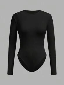 SHEIN BASICS 2件装女士纯色圆领长袖休闲T恤连体衣 - 彩色 - 查看 9