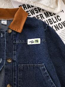 Genkimix Kids 男童牛仔拼接灯芯绒宽松短款夹克 - 藍色 - 查看 3