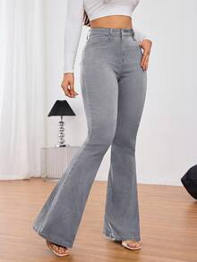 SHEIN Tall Quần jeans ống loe cạp cao, dáng thường ngày, đa năng dành cho nữ - Xám - Xem 4