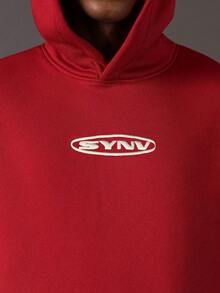 STYNVO Men's Letter Embroidery Contrast Color Casual Pullover Hoodie Red Sweatshirt Graphic Hoodies Street Wear Cropped Graphic Street Hoodie, Long Sleeve Top