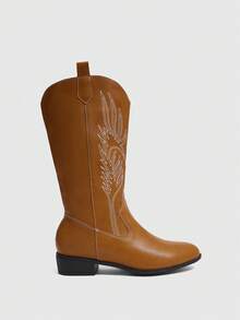 Daringsoles Women's Retro Western Style Chunky Heel Mid-Calf Boots - Brown - View 7