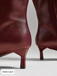 SHUZIA بوت نسائية طويلة الساق ذات كعب قطة مريحة وبسيطة وجذابة بأصبع قدم مدبب من البولي يوريثان - عنابي اللون - مشاهدة 7