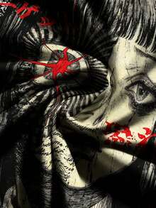 ROMWE Anime 恐怖动漫眼球与鲜血图案标语吊带背心（女款） - 黑色 - 查看 3