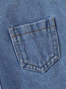 SHEIN 2 pièces/Set Pantalon salopette en jean bleu clair à la mode pour bébés garçons/unisexe avec poches et T-shirt à manches longues blanc, convient pour le printemps, l'automne, le style casual