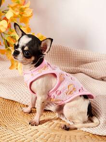 PETSIN 1pc Rose Red Foot Print Pet Tank Top Pink Autumn/Winter Thick Flannel Warm Pet Clothes - Pink - View 6