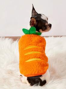 PETSIN 1宠物奶狗橙色胡萝卜卡通小狗法兰绒保暖猫茶杯犬小猫奶狗猫泰迪衣服狗背心 - 橘色 - 查看 1