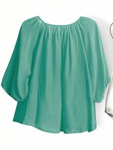 EMERY ROSE 大码夏季休闲纯色插肩袖衬衫 - 薄荷綠 - 查看 2